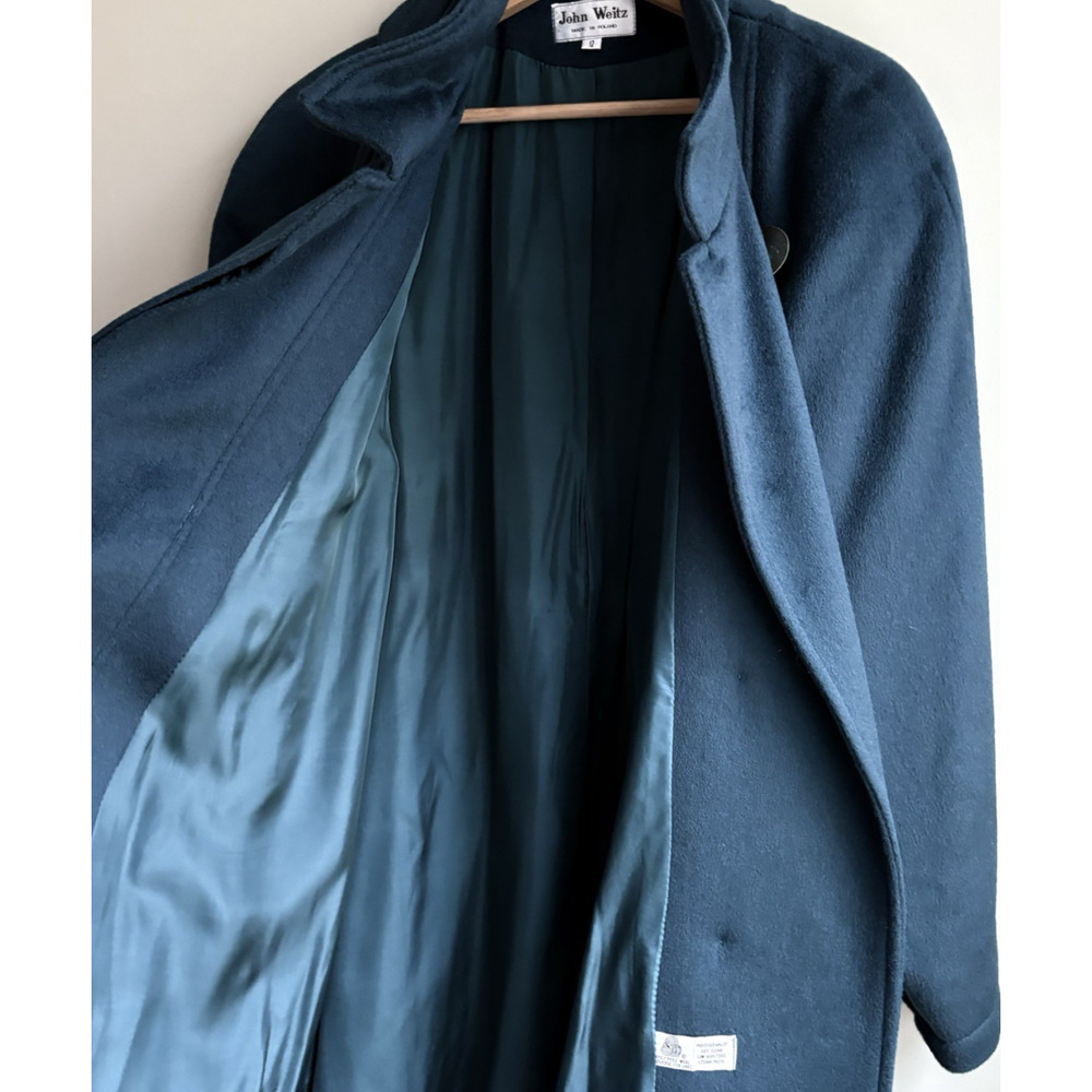 Vintage John Weitz Wool Overcoat Teal Gold Button Draped Scarf Collar Poland 12 - Picture 7 of 16